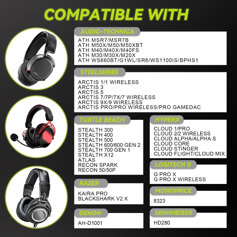 Aurivor Replacement Ear Pads Cushions for Audio-Technica ATH MSR-7, Headset Earpads Covers for M50X M40X M30X M20X, HyperX Cloud, SteelSeries Arctis 1 3 5 7 9 9X Pro Prime, Stealth 600, and More - Image 3
